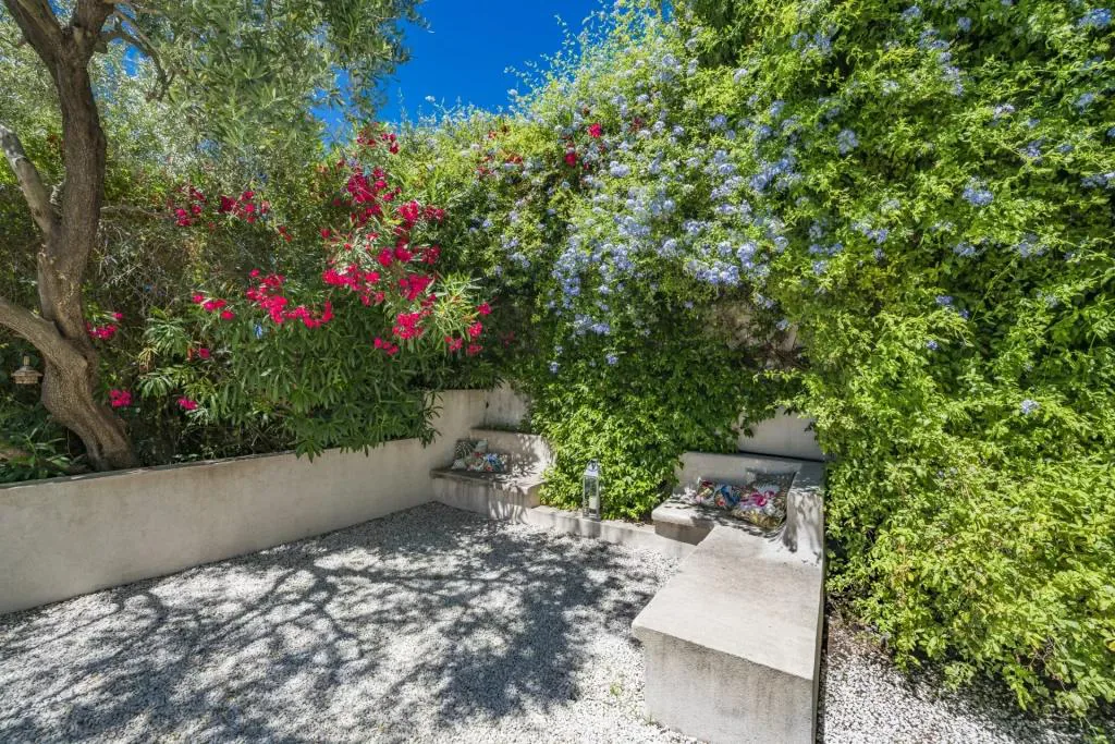 Coin jardin paysagé lavandes et lauriers fleuris